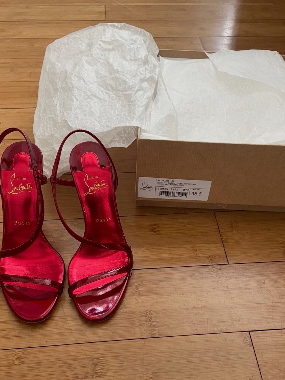Christian Louboutin Red Patent Open-Toe Strappy Heels